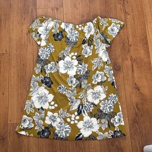Off-Shoulder Floral Dress in Mustard